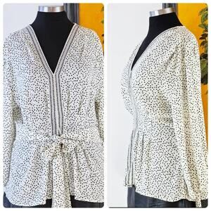 Max Studio Polka Dot Peplum Blouse Women’s S – Tie Waist, Balloon Sleeves